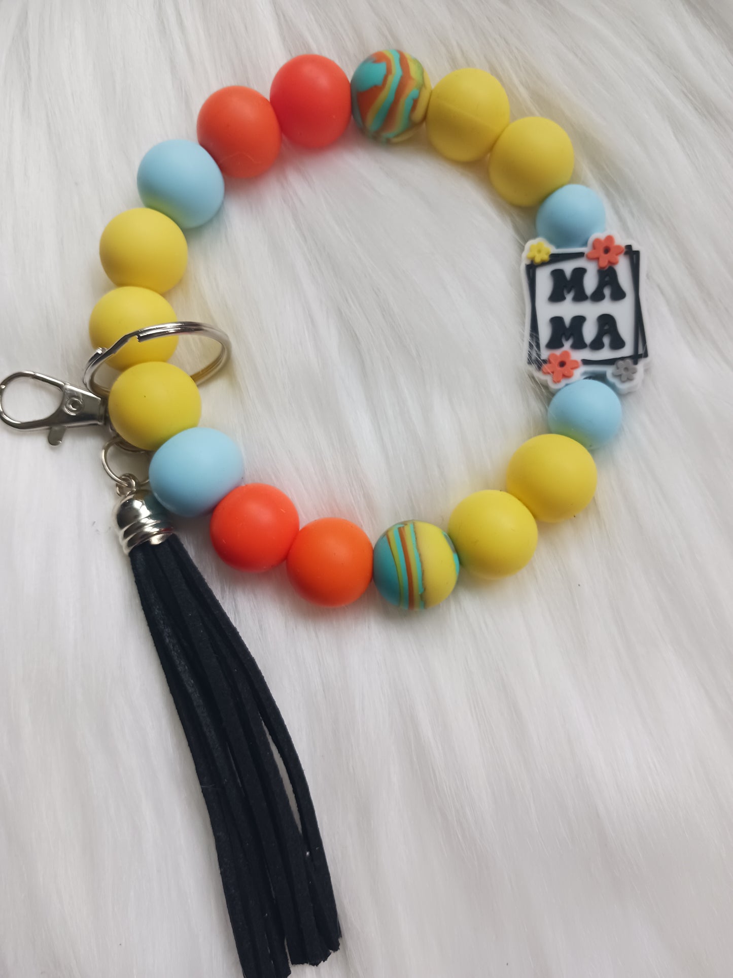 Bright colored mama silicone beaded Wristlet