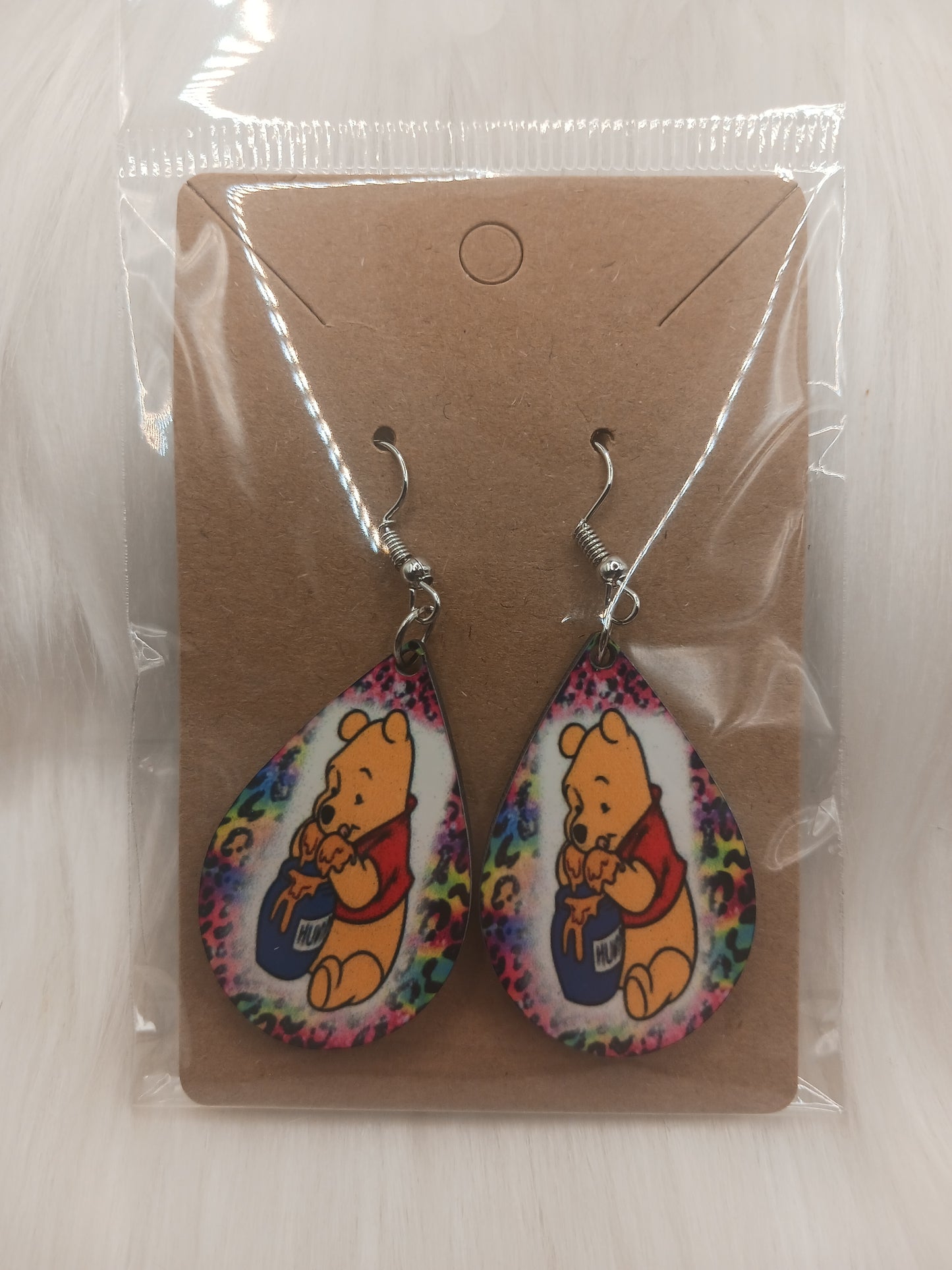 Colorful print bear earrings