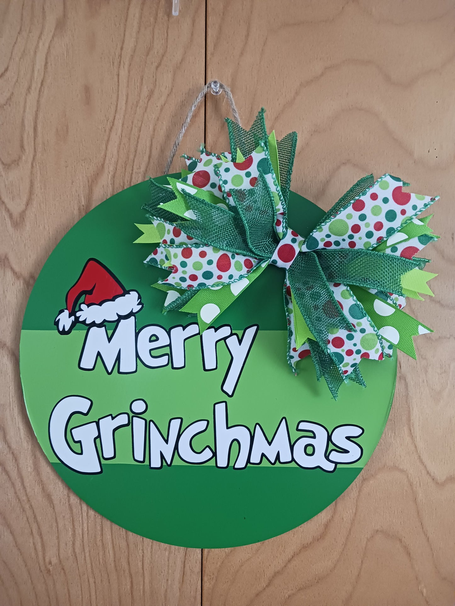 Merry Grinchmas 6mm thick door hanger with bow