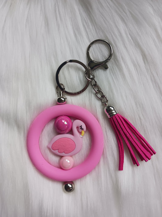 Flamingo beaded keychain